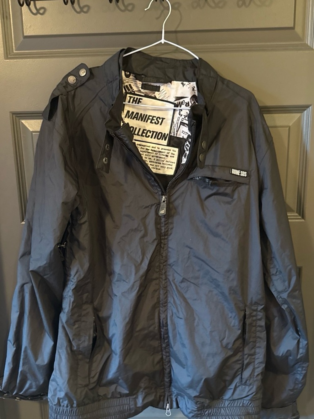 Men's Black Windbreaker Jacket with Graphic Lining